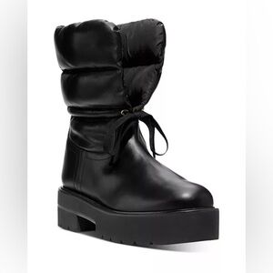 Authentic Stuart Weitzman Black Leather Tyler Ultralift Puffer Boot Size 9